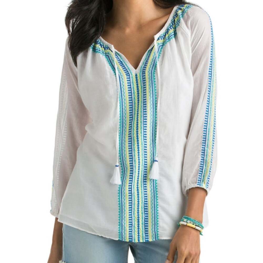 Vineyard Vines Embroidered Silk Blend Tassel Tunic Top Size XS - Picture 12 of 12